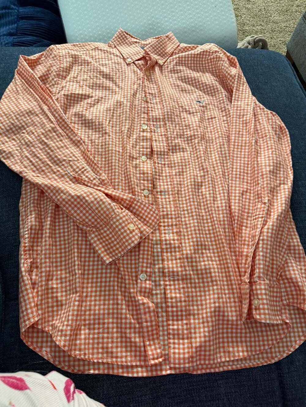 Vineyard Vines Slim Fit Tucker Shirt Size L Orange White Gingham Check